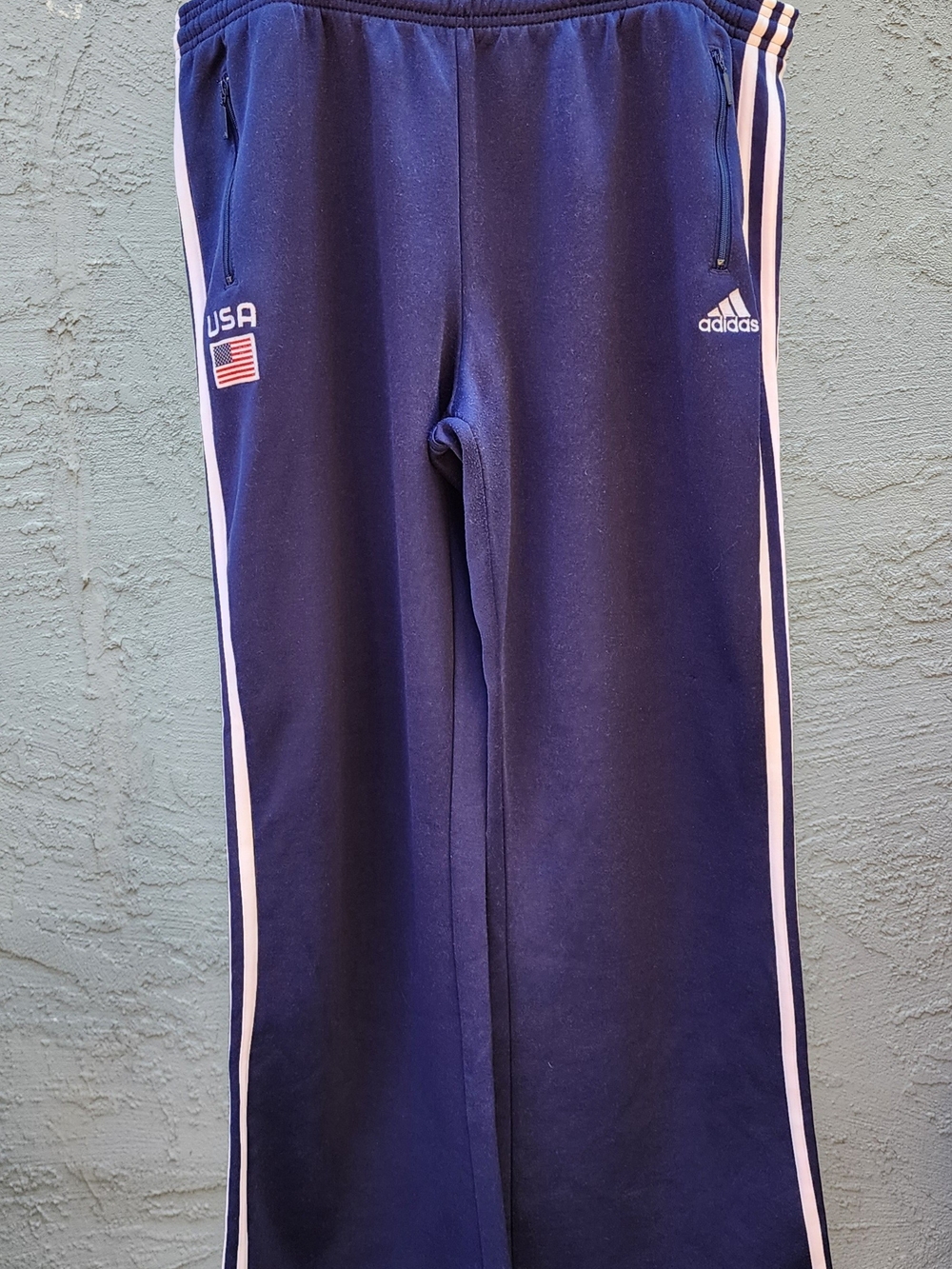 Adidas Team USA Olympic Track Pants Navy Blue 3-Stripe Zipper Pockets USA [XL]